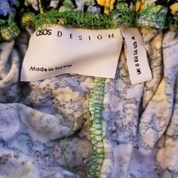 ASOS DESIGN Flippy Short with Drawcord in Ditsy Floral Blue Yellow US Size 4 - Picture 4 of 9